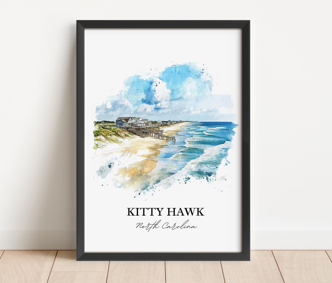 Kitty Hawk NC Wall Art, Outer Banks Print, OBX Watercolor Art, Kitty Hawk Gift, Travel Print, Travel Poster, Housewarming Gift