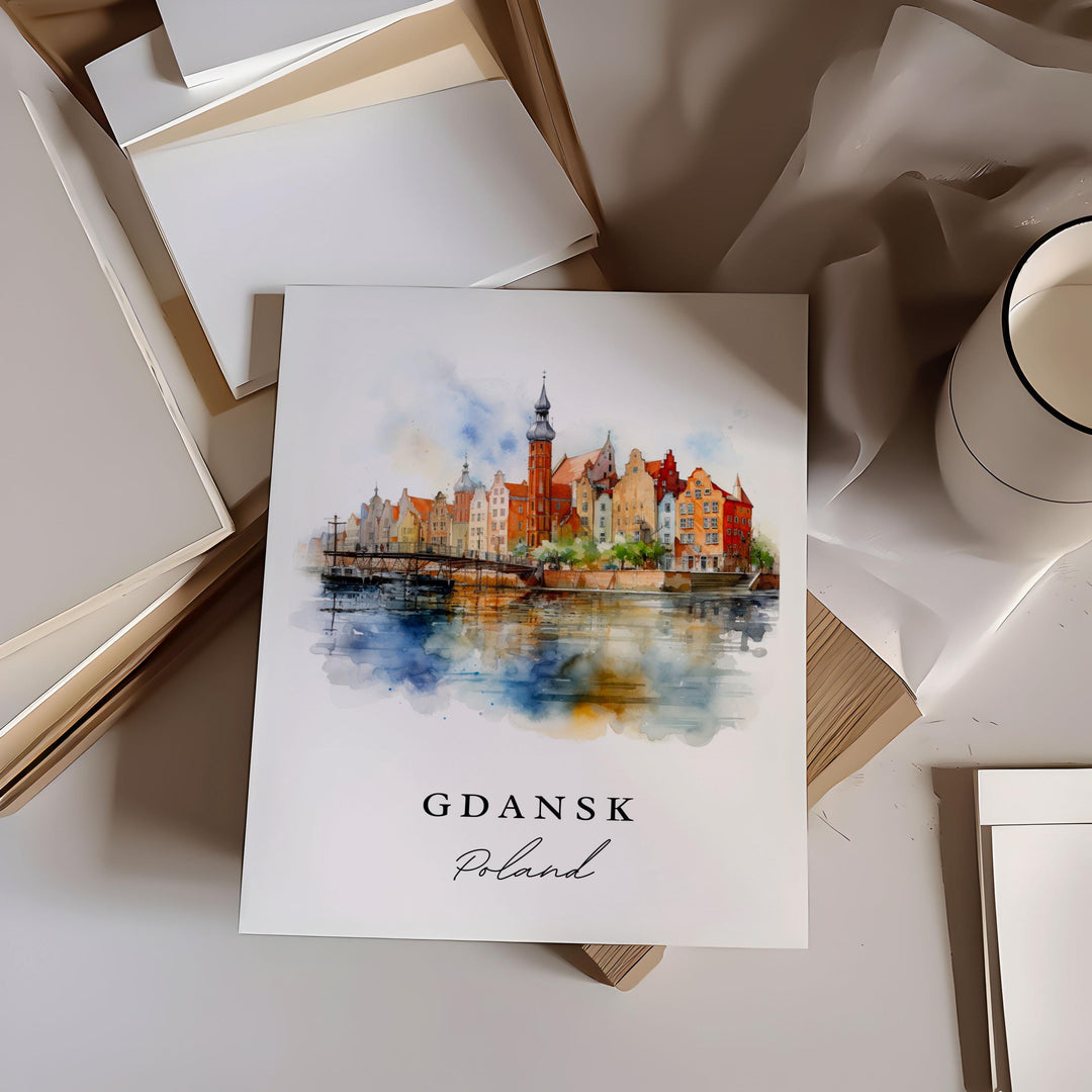 Gdansk Wall Art, Gdansk Poland Print, Gdansk Watercolor Art, Gdansk Poland Gift,