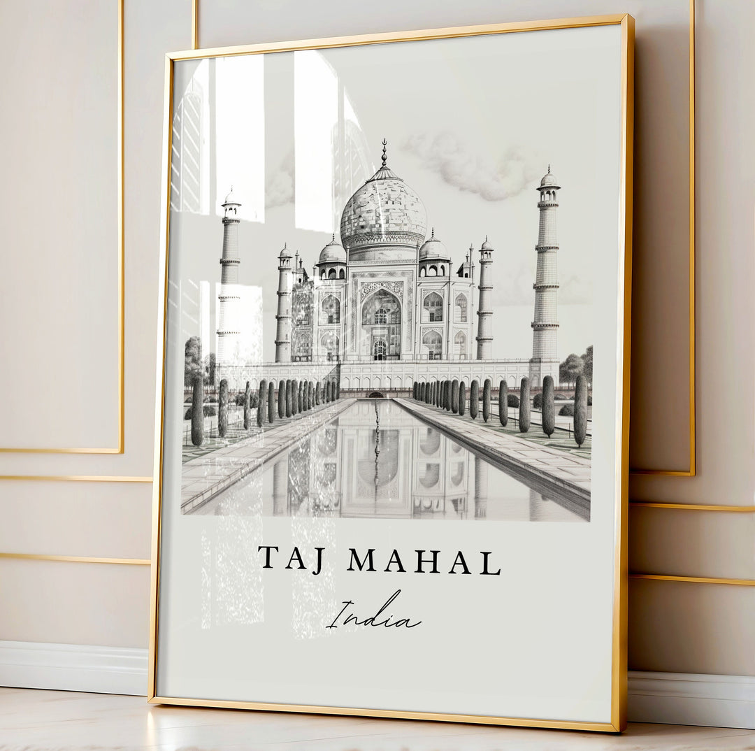 Taj Mahal Pencil Sketch art - India, The Taj Mahal poster print, Wedding gift, Birthday present, Custom Text, Perfect Gift