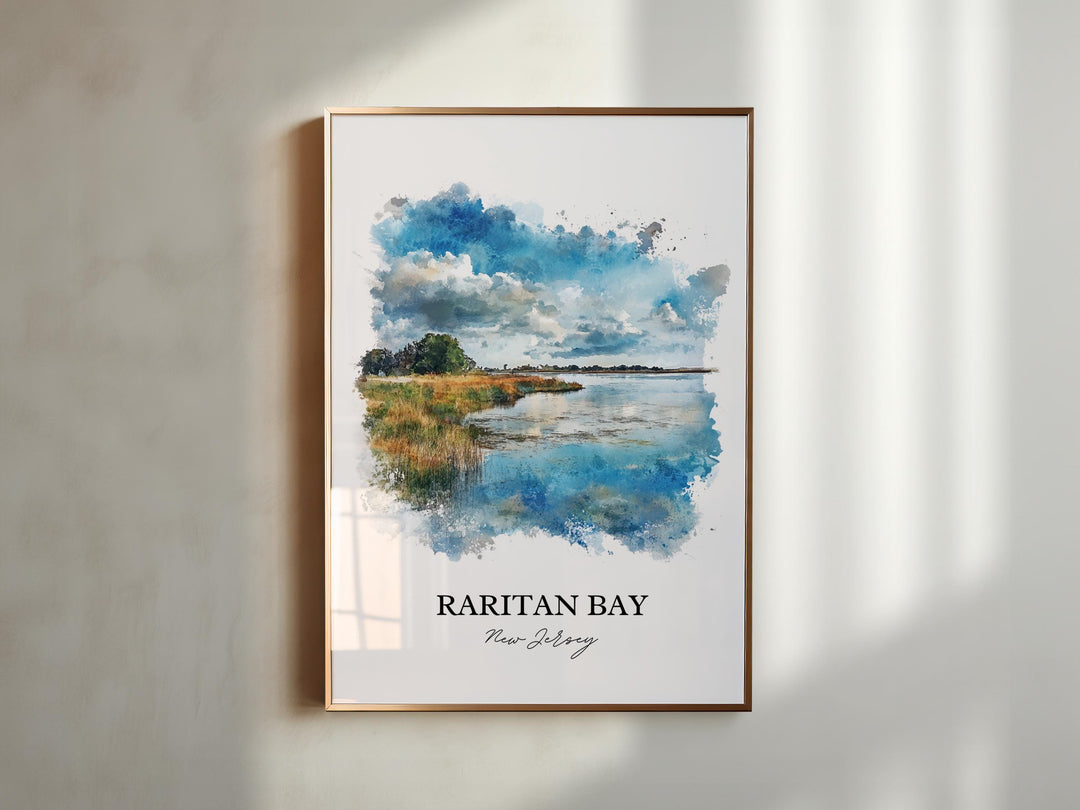 Raritan Bay Wall Art, Raritan NJ Print, New Jersey Watercolor Art, Raritan Bay Gift, Travel Print, Travel Poster, Housewarming Gift