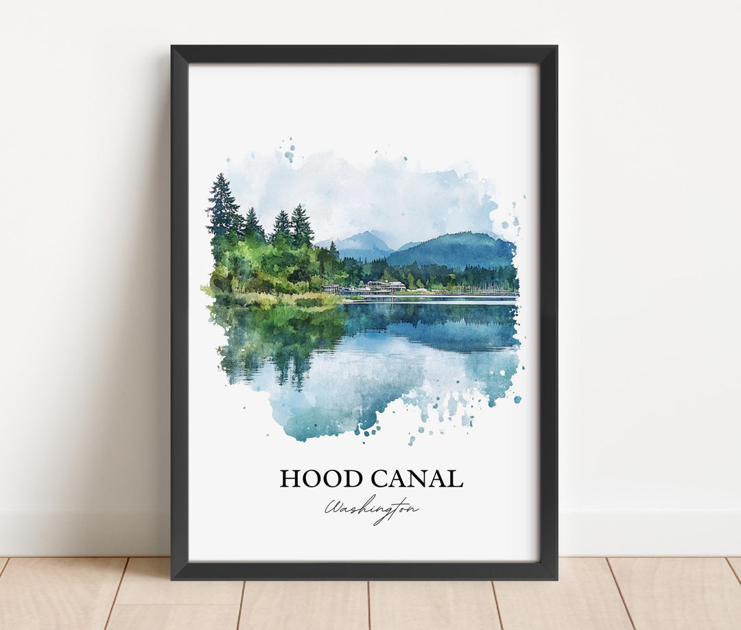 Hood Canal Wall Art, Floating Bridge Print, Hood Canal WA Watercolor Art, Hood Canal WA Gift, Travel Print, Travel Poster, Housewarming Gift