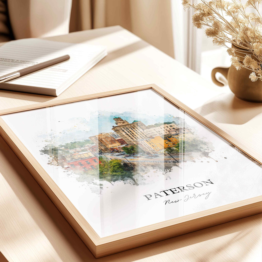 Paterson NJ Wall Art, Paterson Print, New Jersey Watercolor Art, North Jersey Gift, Travel Print, Travel Poster, Housewarming Gift