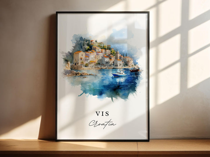 Vis Croatia Wall Art, Vis Print, Vis Watercolor Art, Vis Croatia Gift, Croatia