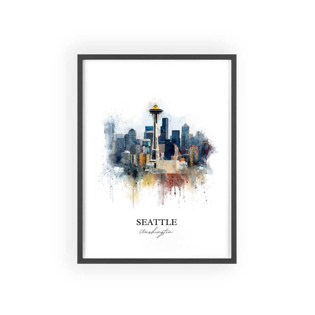 Seattle, Washington Wall Art, Seattle WA Print, Seattle Watercolor Art, Seattle Washington Skyline Gift, Travel Print, Travel Poster, Housewarming Gift