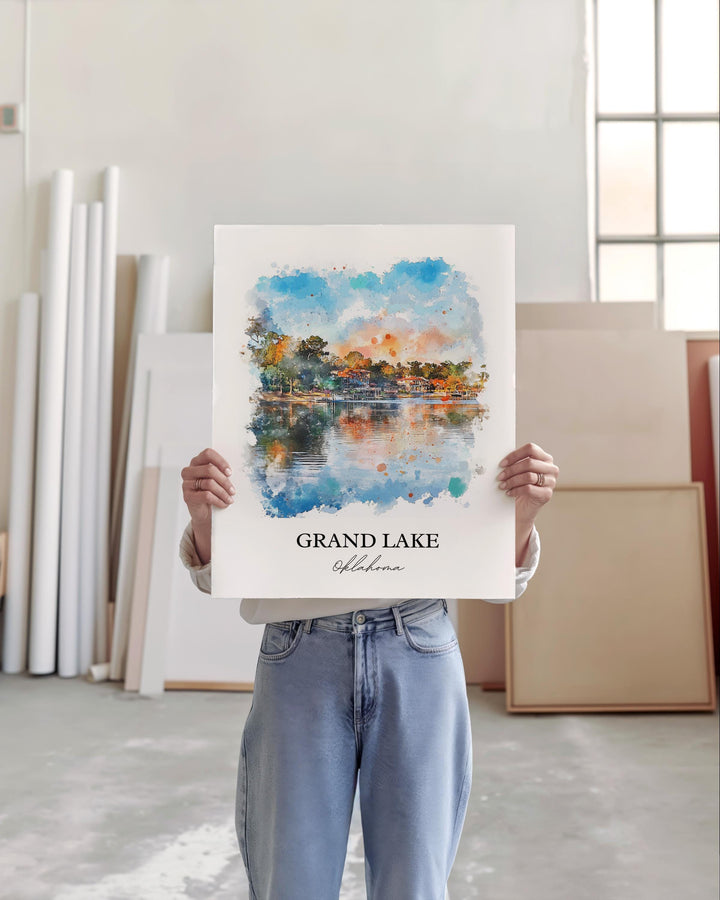 Grand Lake OK Wall Art, Ozark Mountains Print, Oklahoma Watercolor Art, Grand Lake OK Gift, Travel Print, Travel Poster, Housewarming Gift