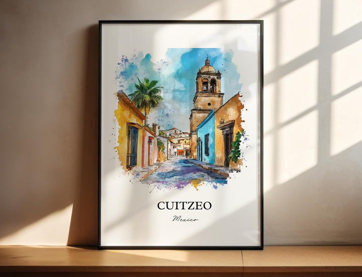 Cuitzeo Mexico Wall Art, Michoacán Print, Mexico Watercolor Art, Cuitzeo Mexico Gift, Travel Print, Travel Poster, Housewarming Gift