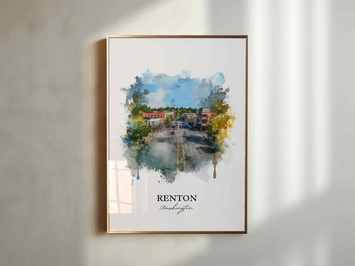 Renton WA Wall Art, Renton Print, Renton Watercolor Art, Renton Washington Gift, Travel Print, Travel Poster, Housewarming Gift