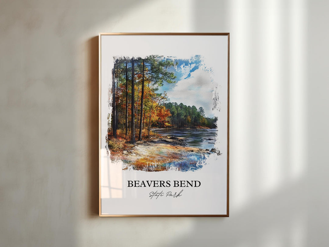 Beavers Bend Park Art, McCurtain County Print, Oklahoma Watercolor Art, Beavers Bend OK Gift, Travel Print, Travel Poster, Housewarming Gift