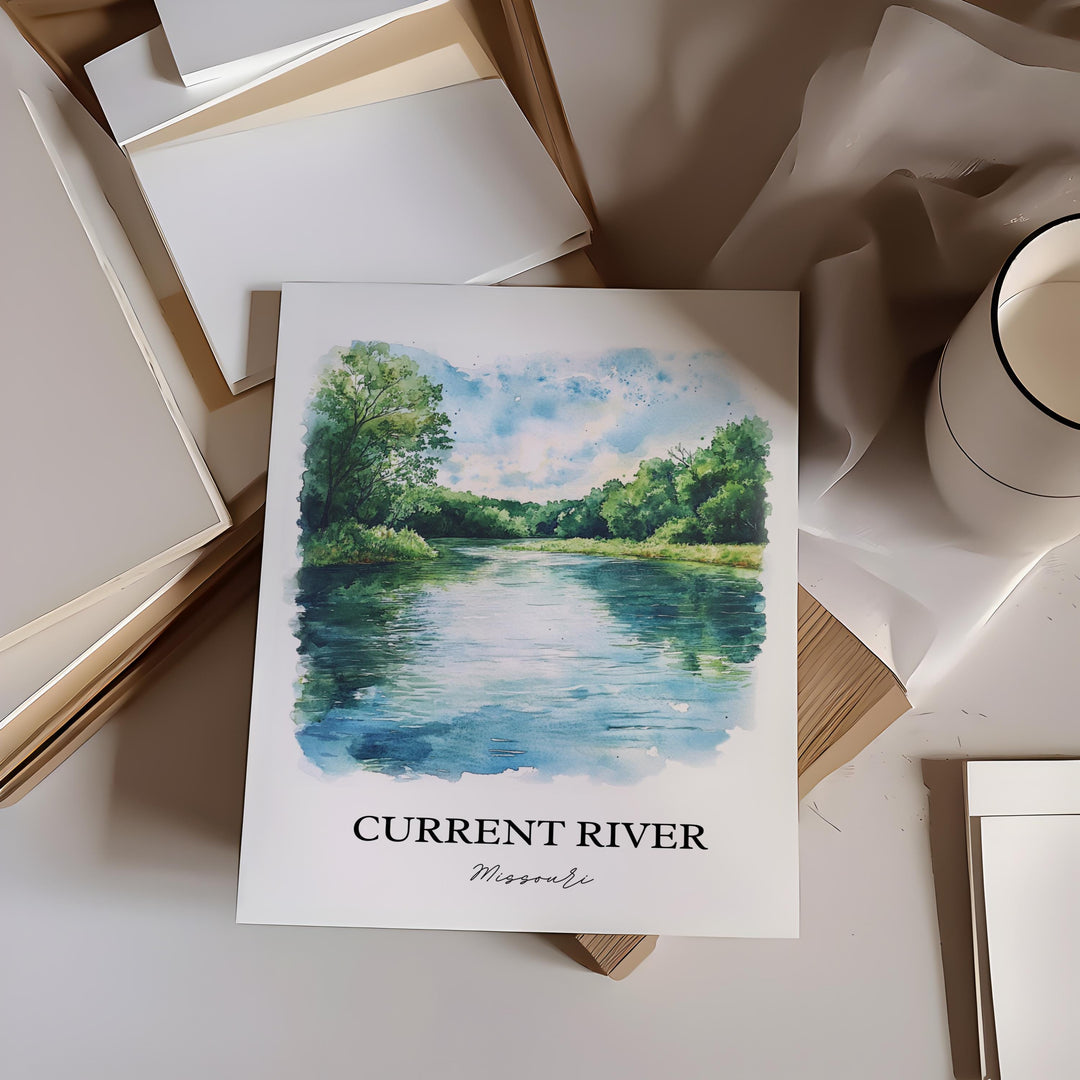 Current River Wall Art, Ozarks Print, Missouri Watercolor Art, Current River MO Gift, Travel Print, Travel Poster, Housewarming Gift