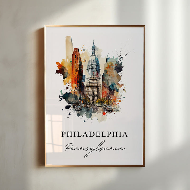 Philadelphia traditional travel art - Pennsylvania, Philly poster, Wedding gift, Birthday present, Custom Text, Personalised Gift