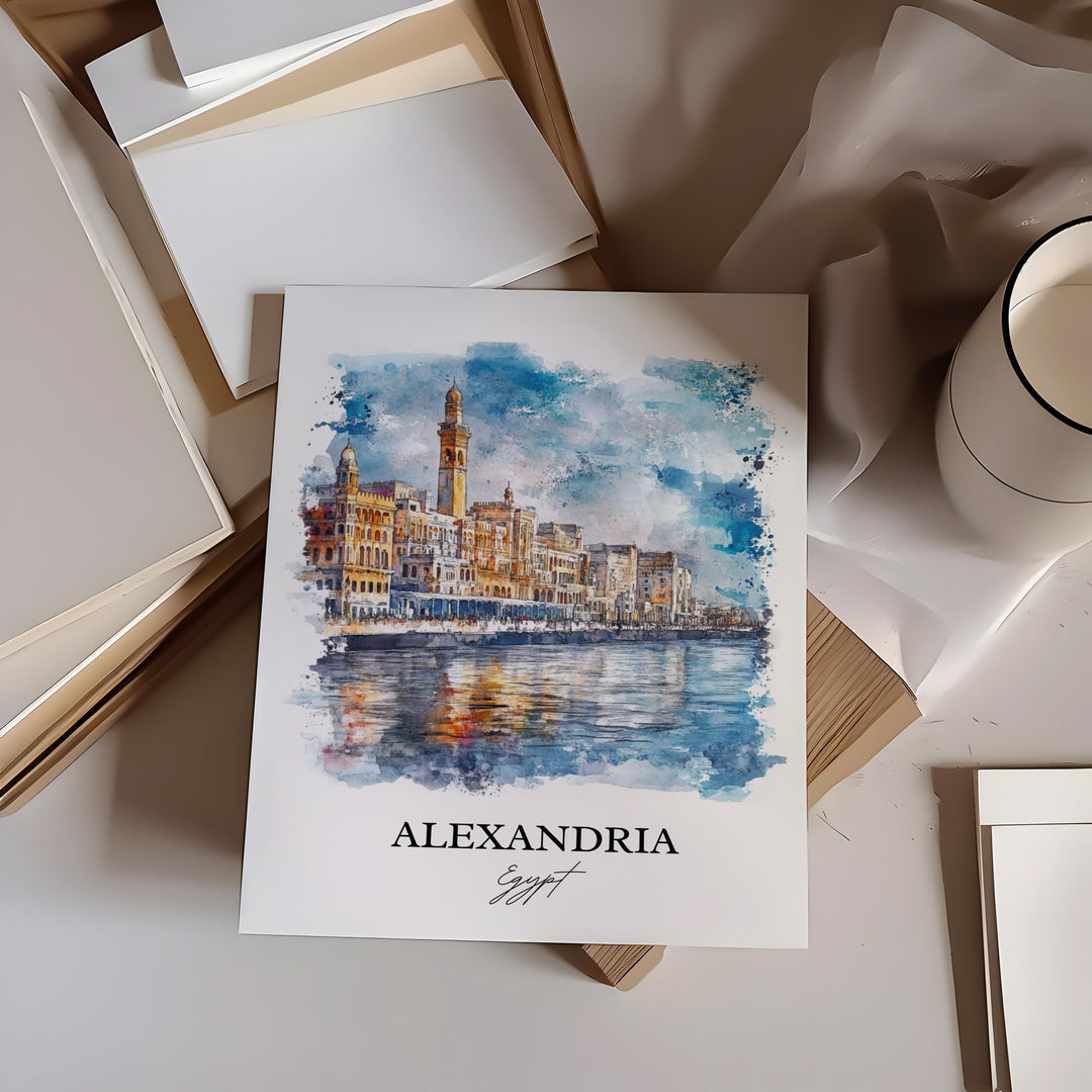 Alexandria Egypt Wall Art, Alexandria Egypt Print, Egypt Watercolor Arr, Alexandria Gift, Travel Print, Travel Poster, Housewarming Gift