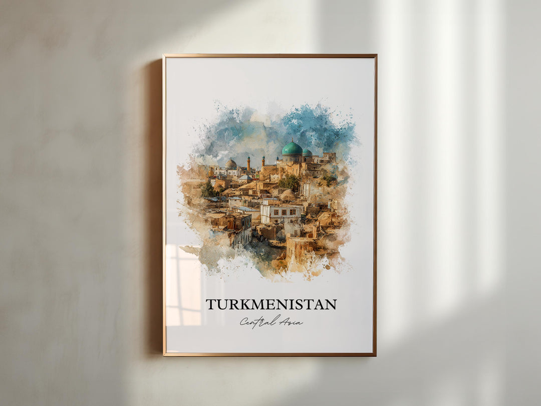 Turkmenistan Wall Art, Turkmenistan Print, Asia Watercolor Art, Turkmenistan Country Gift, Travel Print, Travel Poster, Housewarming Gift
