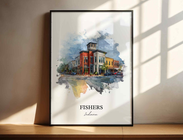 Fishers, Indiana Wall Art, Fishers Print, Indiana Watercolor Art, Hamilton County IN Gift, Travel Print, Travel Poster, Housewarming Gift