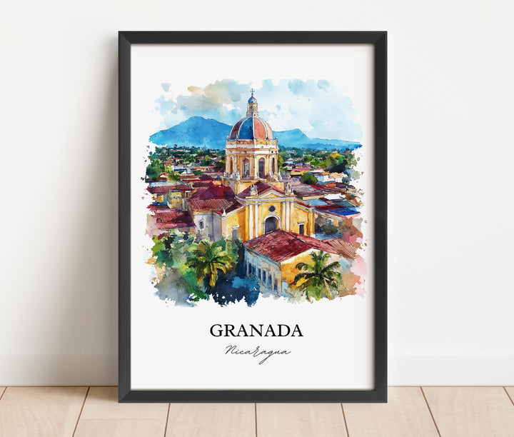 Granada Wall Art, Lake Nicaragua Print, Nicaragua Watercolor Art, Granada Nicaragua Gift, Travel Print, Travel Poster, Housewarming Gift