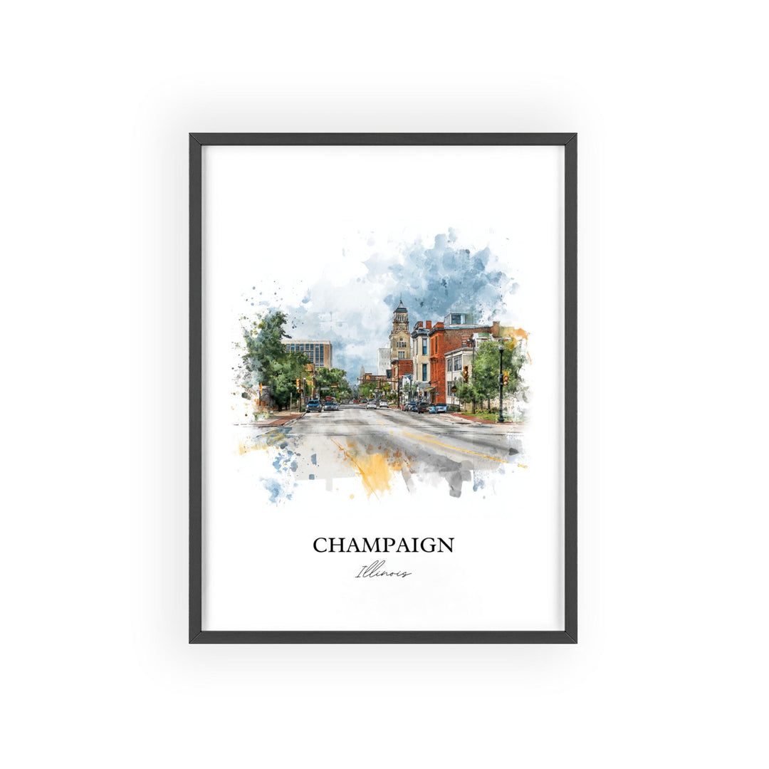 Champaign IL Wall Art, Champaign Print, Illinois Watercolor Art, Champaign Illinois Gift, Travel Print, Travel Poster, Housewarming Gift