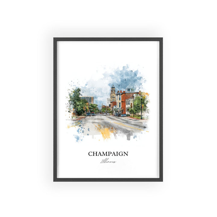 Champaign IL Wall Art, Champaign Print, Illinois Watercolor Art, Champaign Illinois Gift, Travel Print, Travel Poster, Housewarming Gift