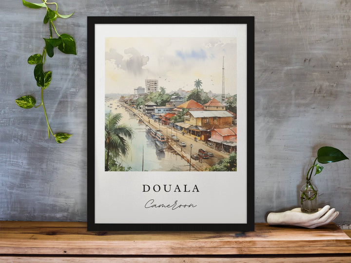 Douala traditional travel art - Cameroon, Douala poster, Wedding gift, Birthday present, Custom Text, Personalized Gift