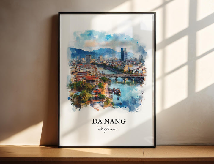Da Nang Wall Art, Vietnam Print, Vietnam Watercolor Art, Da Nang Vietnam Gift, Travel Print, Travel Poster, Housewarming Gift