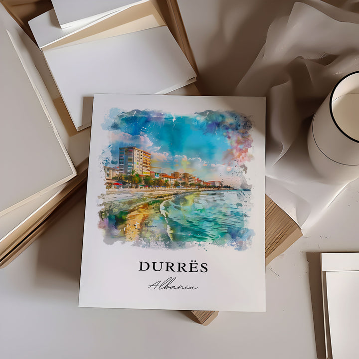 Durres Albania Wall Art, Durrësi Beach Print, Durres Watercolor, Durrësi Beach Gift,