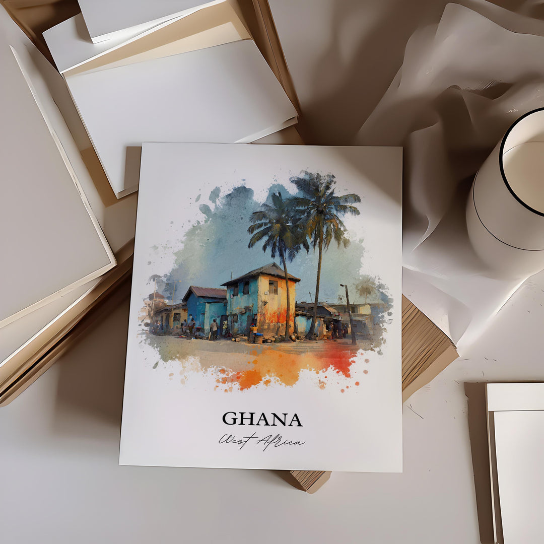 Ghana Wall Art, Ghana Print, Ghana Watercolor Art, Ghana Gift, Travel Print, Travel Poster, Housewarming Gift