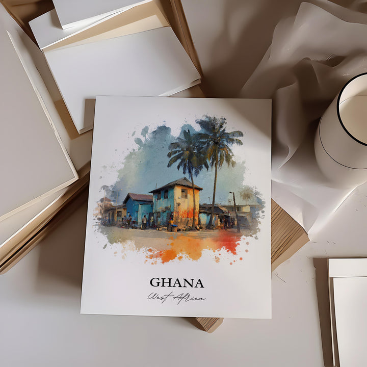 Ghana Wall Art, Ghana Print, Ghana Watercolor Art, Ghana Gift, Travel Print, Travel Poster, Housewarming Gift