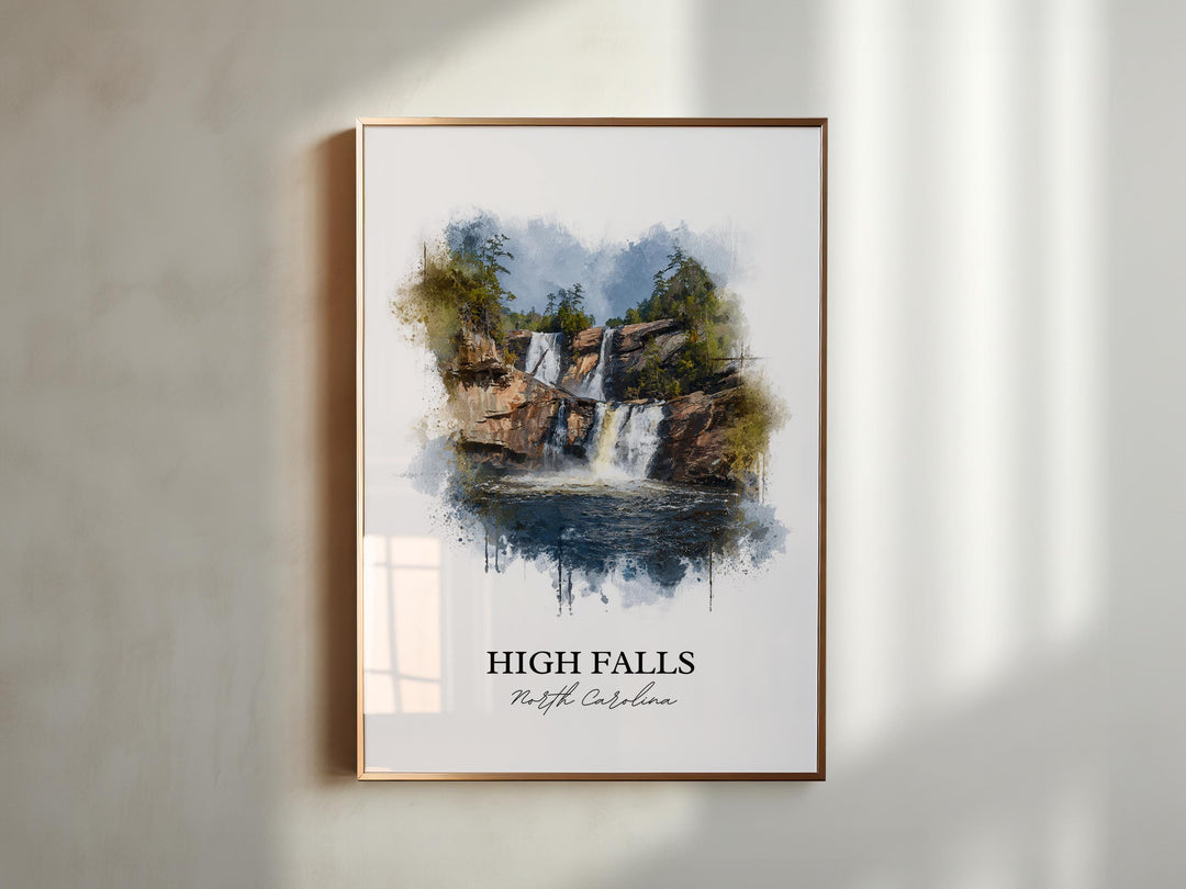 High Falls NC Art, High Falls Print, High Falls Watercolor Art, North Carolina Gift, Travel Print, Travel Poster, Housewarming Gift
