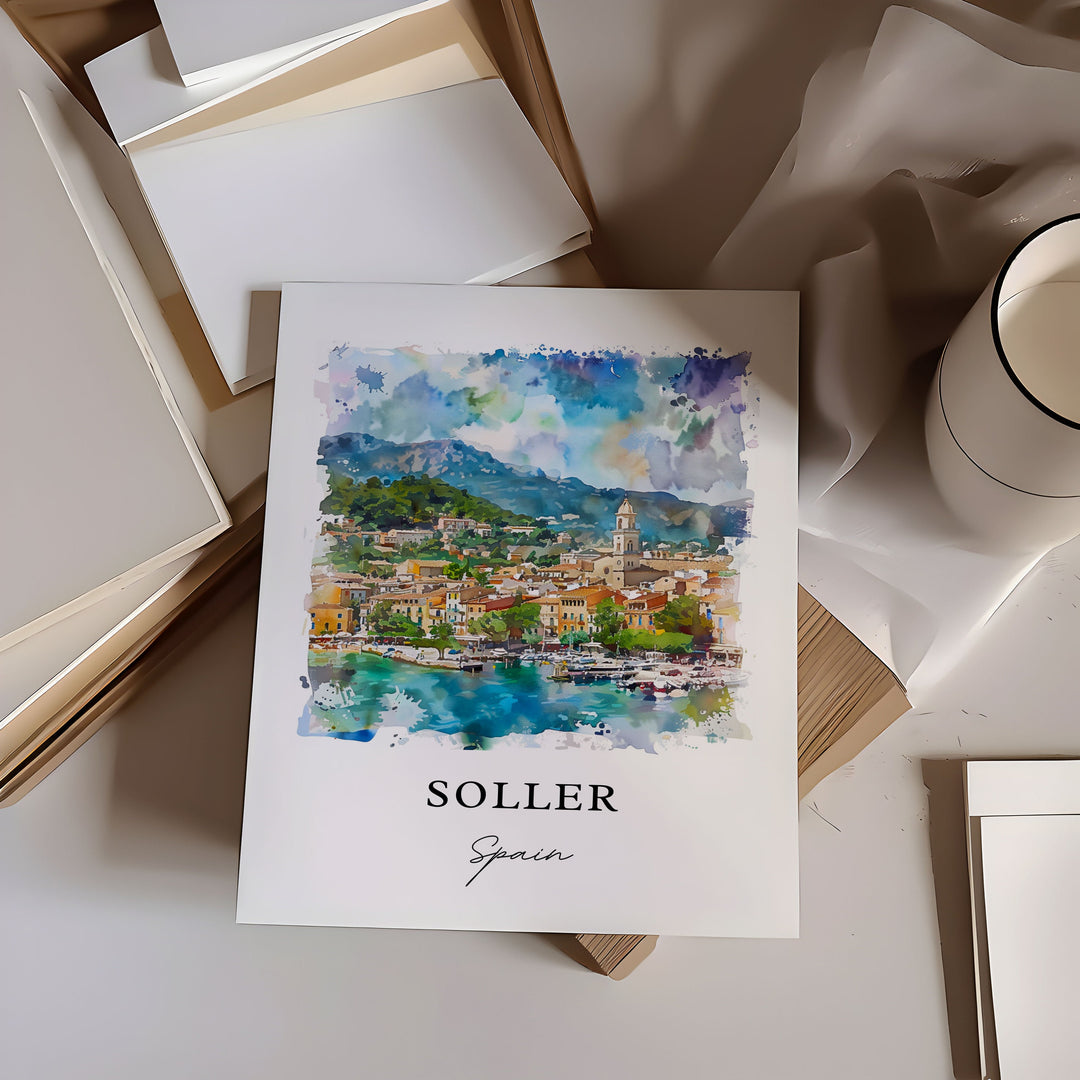 Soller Spain Wall Art, Soller Print, Soller Watercolor, Soller Mallorca Gift,