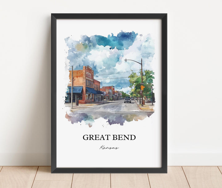 Great Bend KS Wall Art, Barton County Print, Kansas Watercolor Art, Great Bend Kansas Gift, Travel Print, Travel Poster, Housewarming Gift
