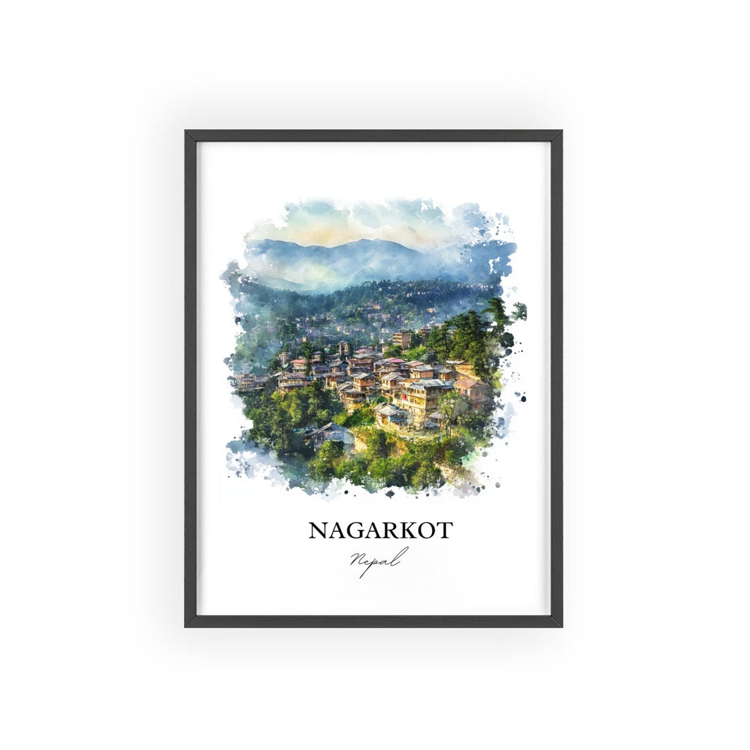 Nagarkot Wall Art, Kathmandu Valley Print, Nepal Watercolor Art, Nagarkot Gift, Travel Print, Travel Poster, Housewarming Gift