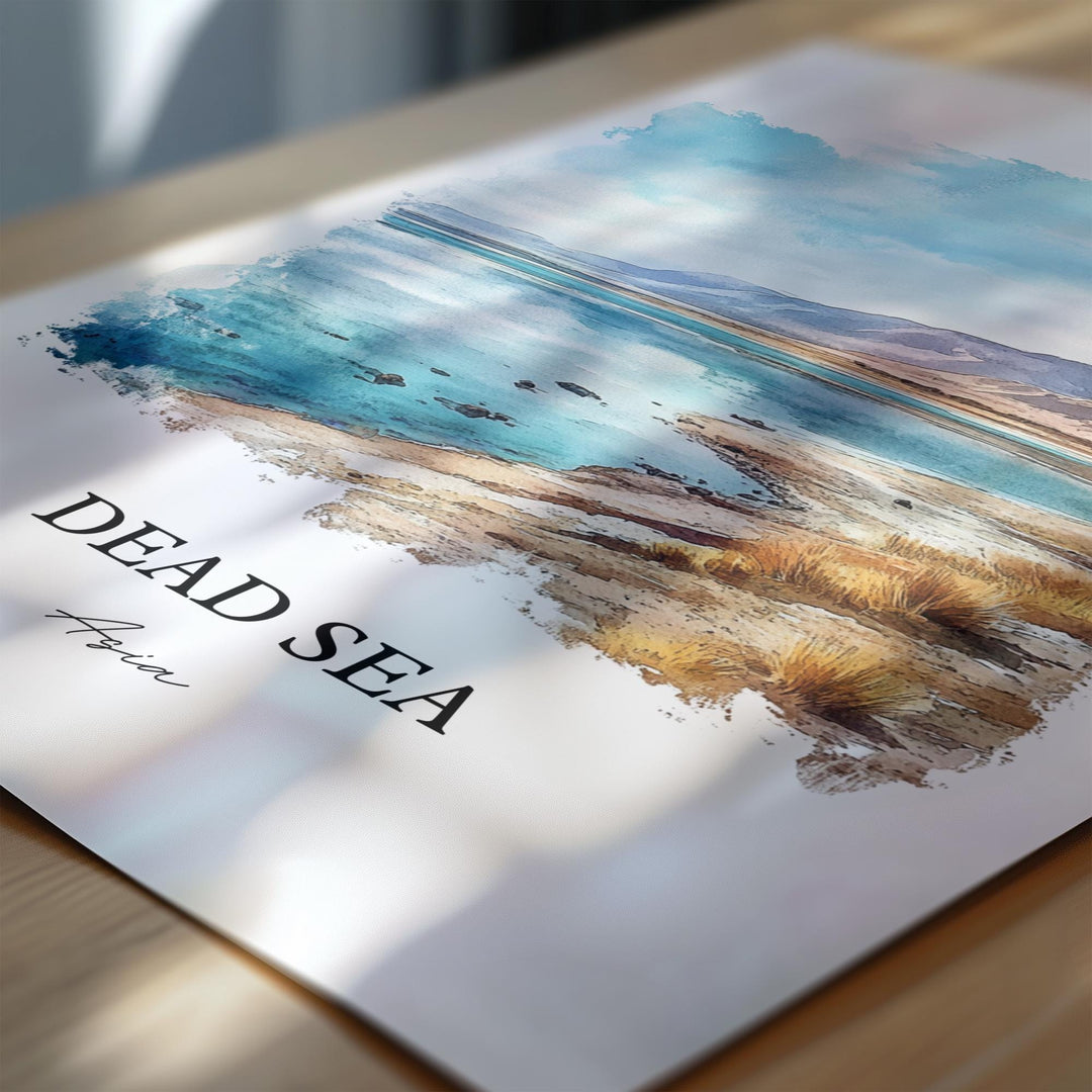 Dead Sea Wall Art, Dead Sea Asia Print, Dead Sea Watercolor Art, Dead Sea Gift, Travel Print, Travel Poster, Housewarming Gift