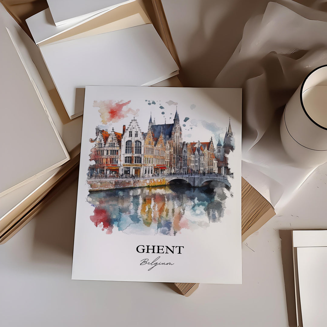 Ghent Belgium Wall Art, Ghent Print, Belgium Watercolor Art, Ghent Belgium Gift, Travel Print, Travel Poster, Housewarming Gift