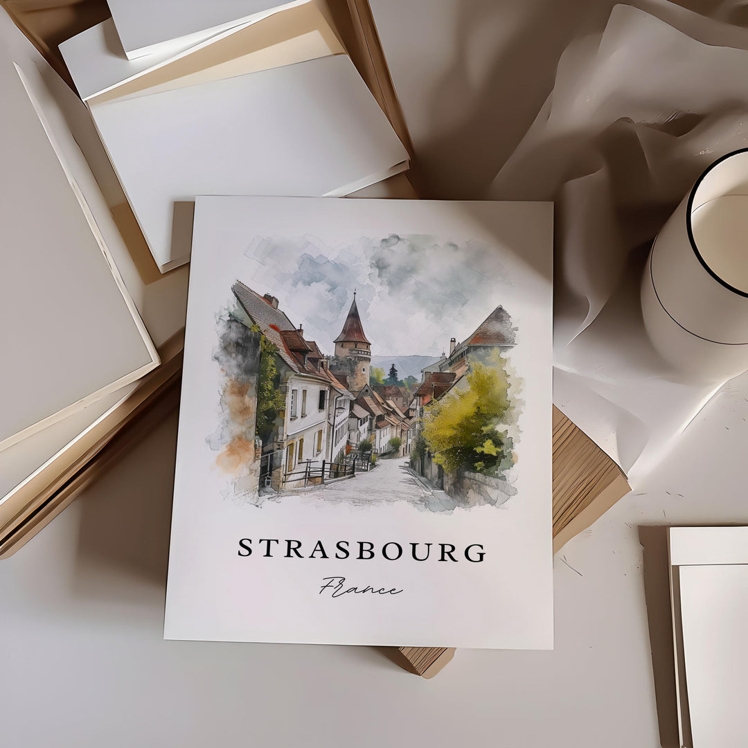 Strasbourg traditional travel art - France, Strasbourg print, Wedding gift, Birthday present, Custom Text, Perfect Gift