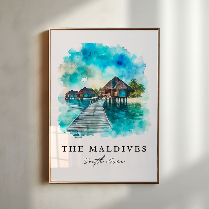 The Maldives island travel art - South Asia, Maldives print, Maldives Wedding gift, Maldives Birthday present, Custom Text, Perfect Gift