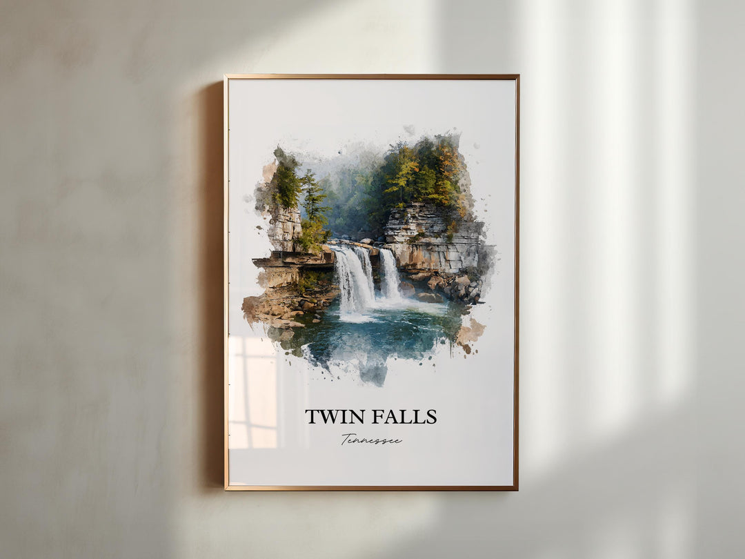 Twin Falls TN Wall Art, Rock Island Print, Tennessee Watercolor Art, Twin Falls TN Gift, Travel Print, Travel Poster, Housewarming Gift