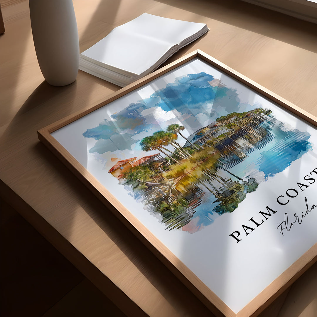 Palm Coast FL Wall Art, Palm Coast Print, Palm Coast Florida Watercolor, Flagler County Gift,