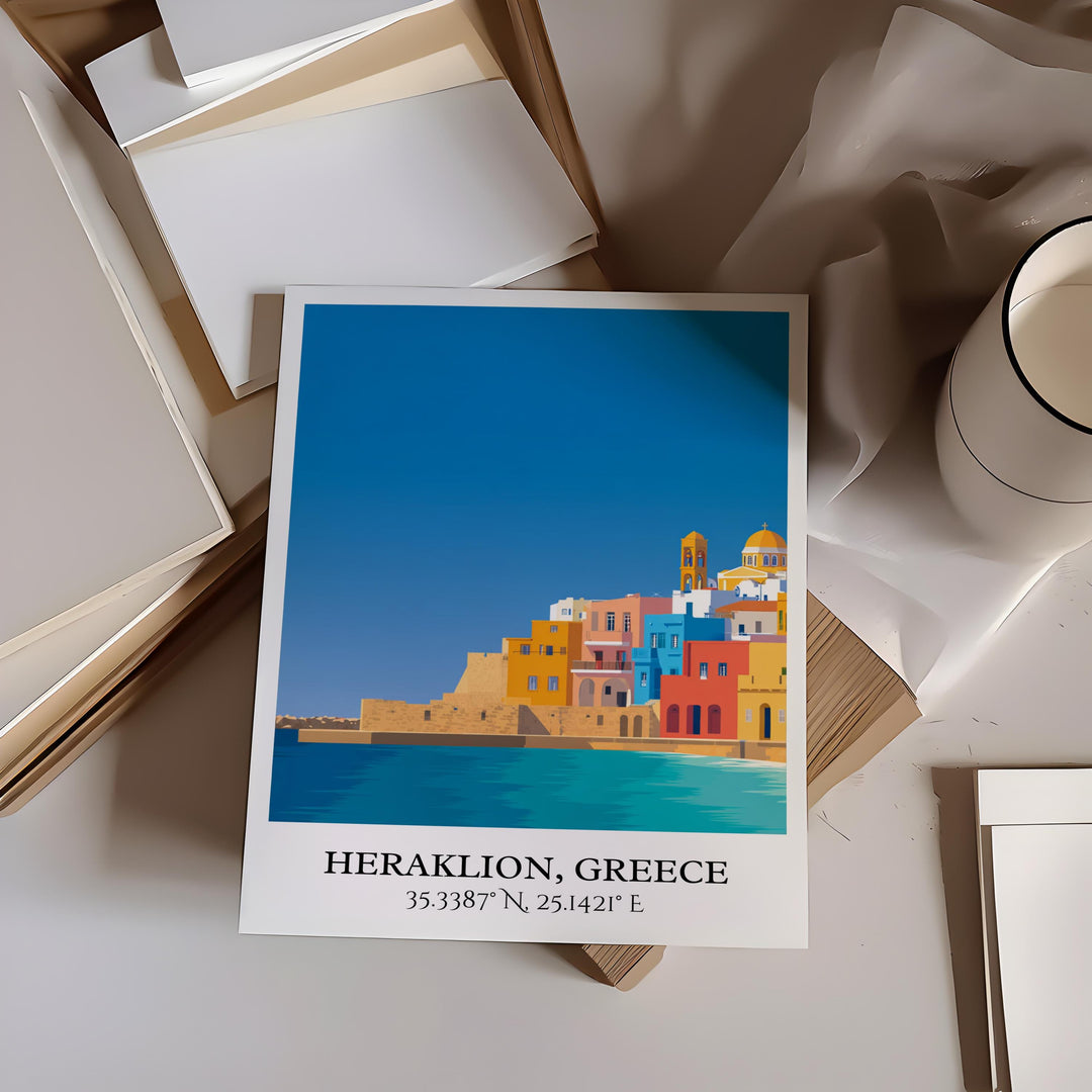 Heraklion Art, Heraklion Greece Retro Travel Art, Greece Home Decor, Greece Gift, Heraklion Travel Art, Travel Prints, Housewarming Gift
