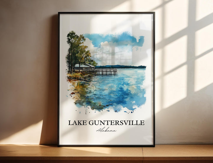 Lake Guntersville Wall Art, Bridgeport AL Print, Alabama Watercolor, Lake Guntersville Gift, Travel Print, Travel Poster, Housewarming Gift