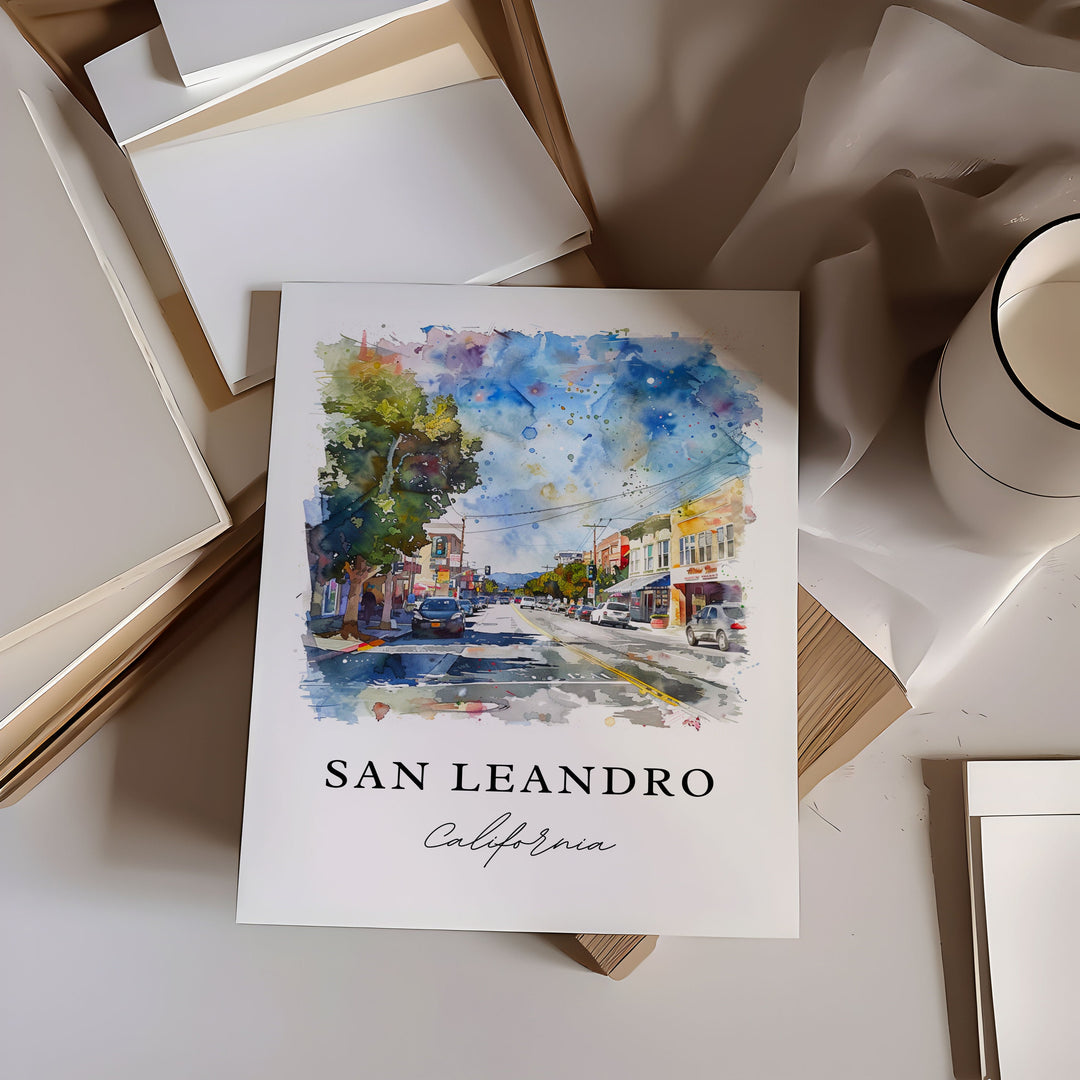 San Leandro CA Wall Art, San Leandro Print, San Leandro Watercolor Art, Alameda County Gift,