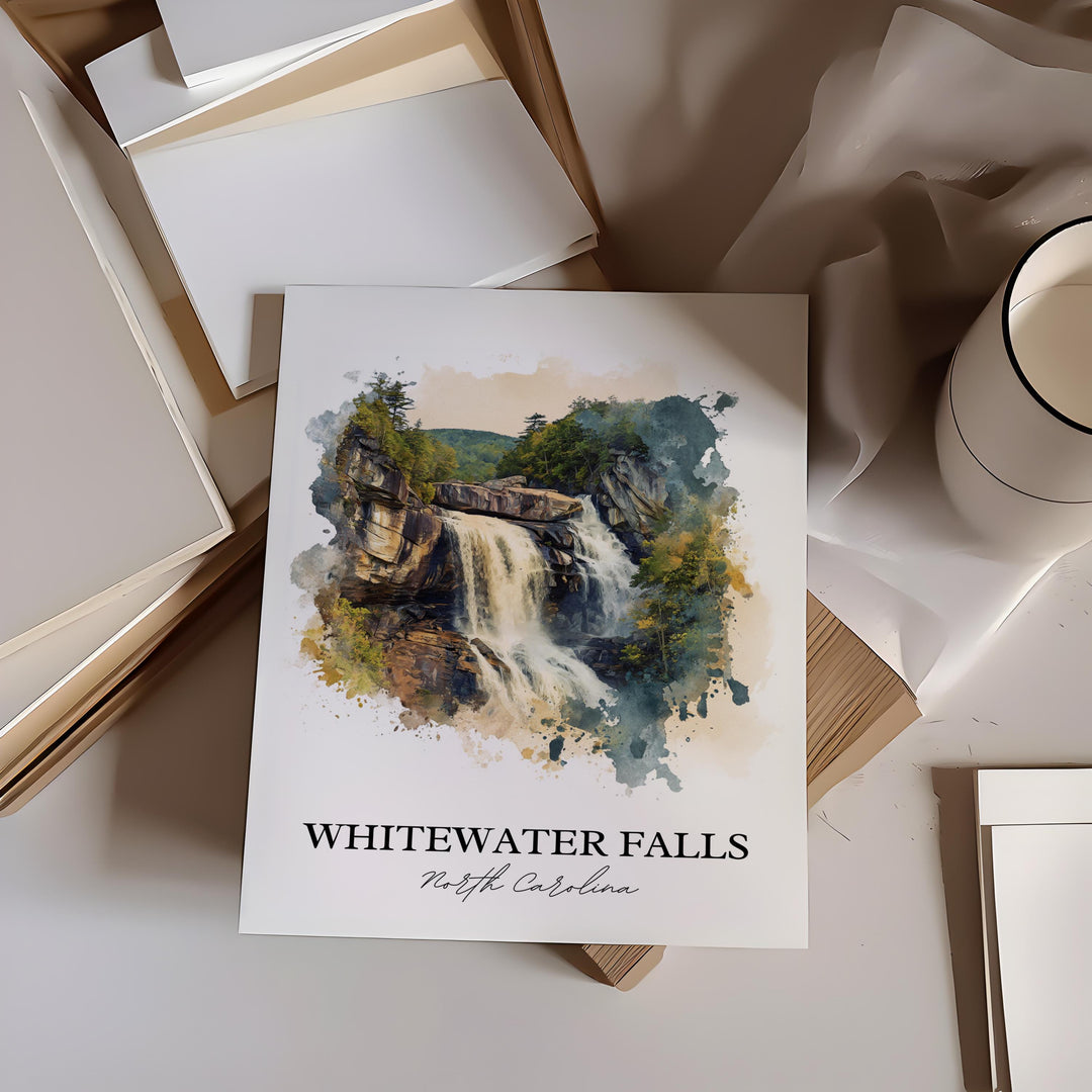 Whitewater Falls Wall Art, Cashiers NC Print, North Carolina Artwork, Whitewater Falls Gift, Travel Print, Travel Poster, Housewarming Gift