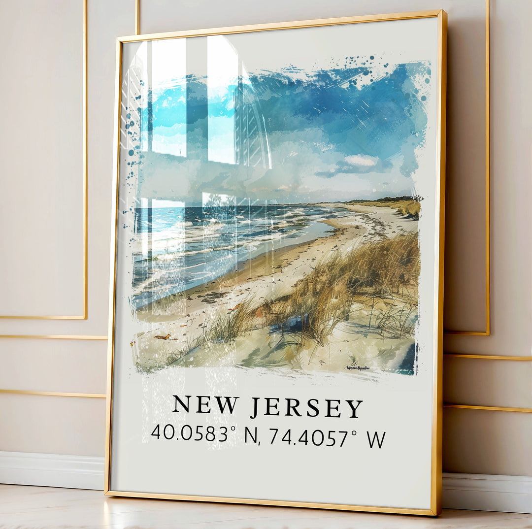 New Jersey wall art - Jersey Shore print with coordinates, Framed and Unframed Options - The Perfect Gift, Personalization Available