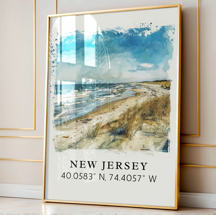 New Jersey wall art - Jersey Shore print with coordinates, Framed and Unframed Options - The Perfect Gift, Personalization Available