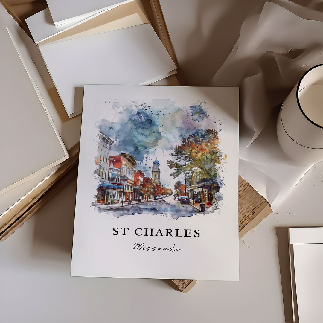 St Charles Missouri Wall Art, Saint Charles MO Print, St Charles Watercolor, Amsterdam Gift,