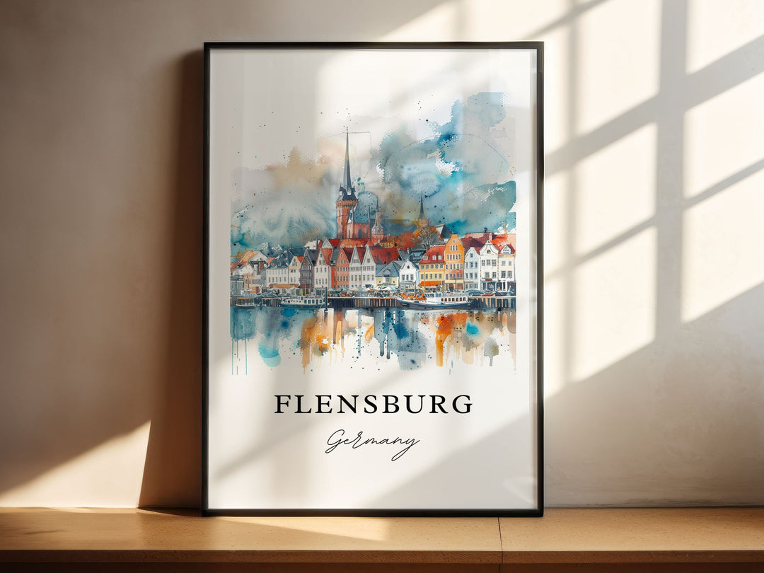 Flensburg Germany Art, Flensburg Print, Flensburg Watercolor Art, Flensburg Germany Gift,