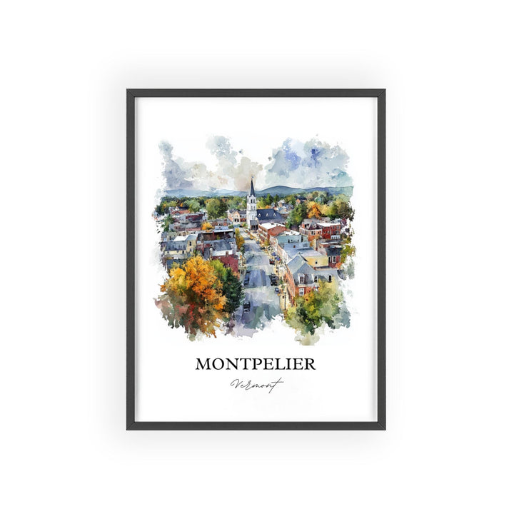 Montpelier VT Wall Art, Washington County Print, Vermont Watercolor Art, Montpelier VT Gift, Travel Print, Travel Poster, Housewarming Gift