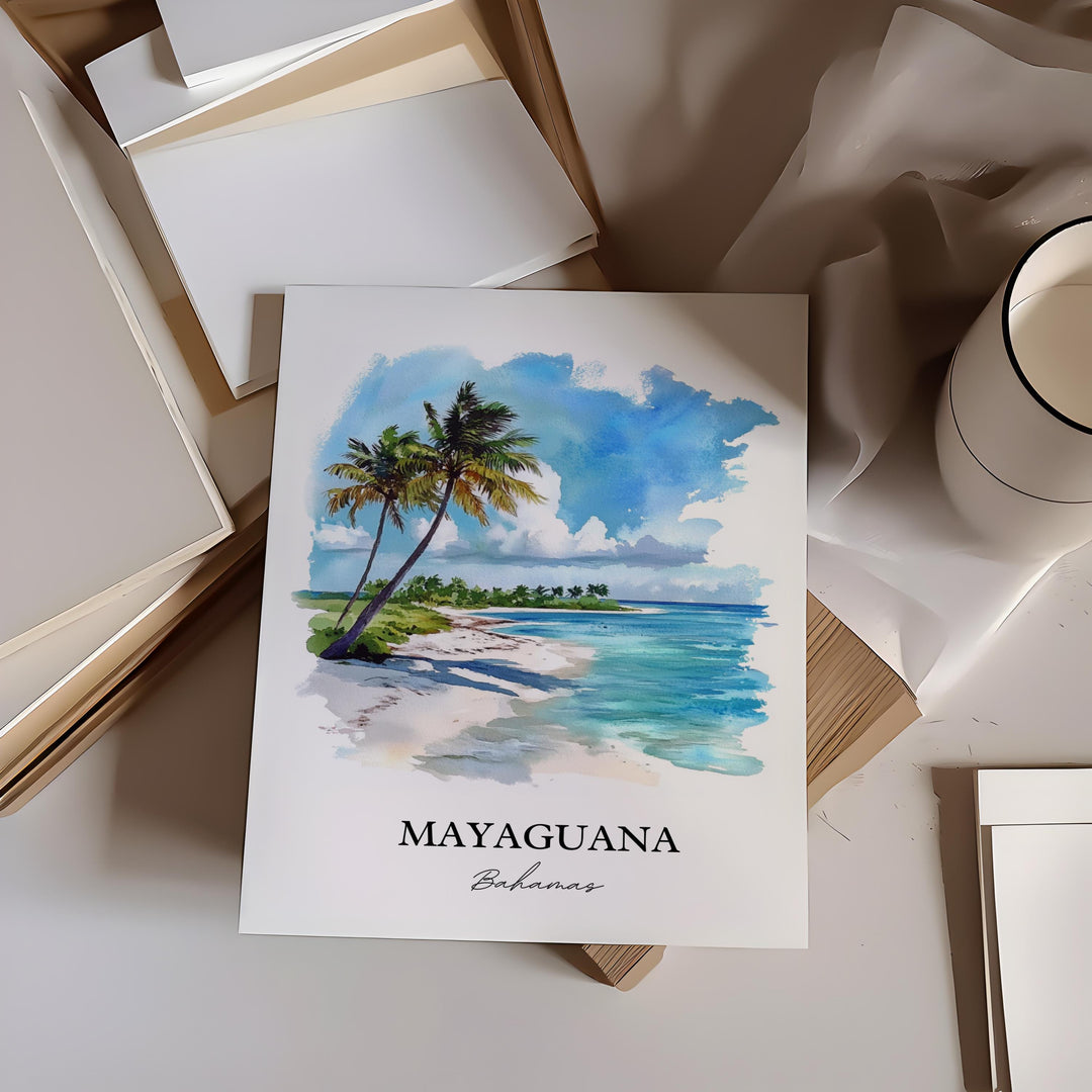 Mayaguana Wall Art, Mayaguana Bahamas Print, Bahamas Watercolor Art, Mayaguana Gift, Travel Print, Travel Poster, Housewarming Gift