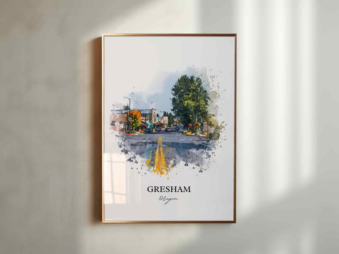 Gresham, Oregon Wall Art, Gresham Print, Oregon Watercolor Art, Willamette Valley Gift, Travel Print, Travel Poster, Housewarming Gift