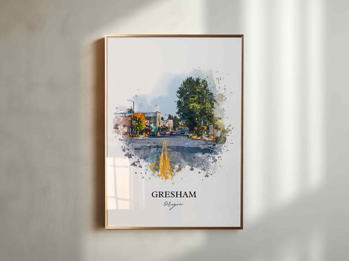 Gresham, Oregon Wall Art, Gresham Print, Oregon Watercolor Art, Willamette Valley Gift, Travel Print, Travel Poster, Housewarming Gift