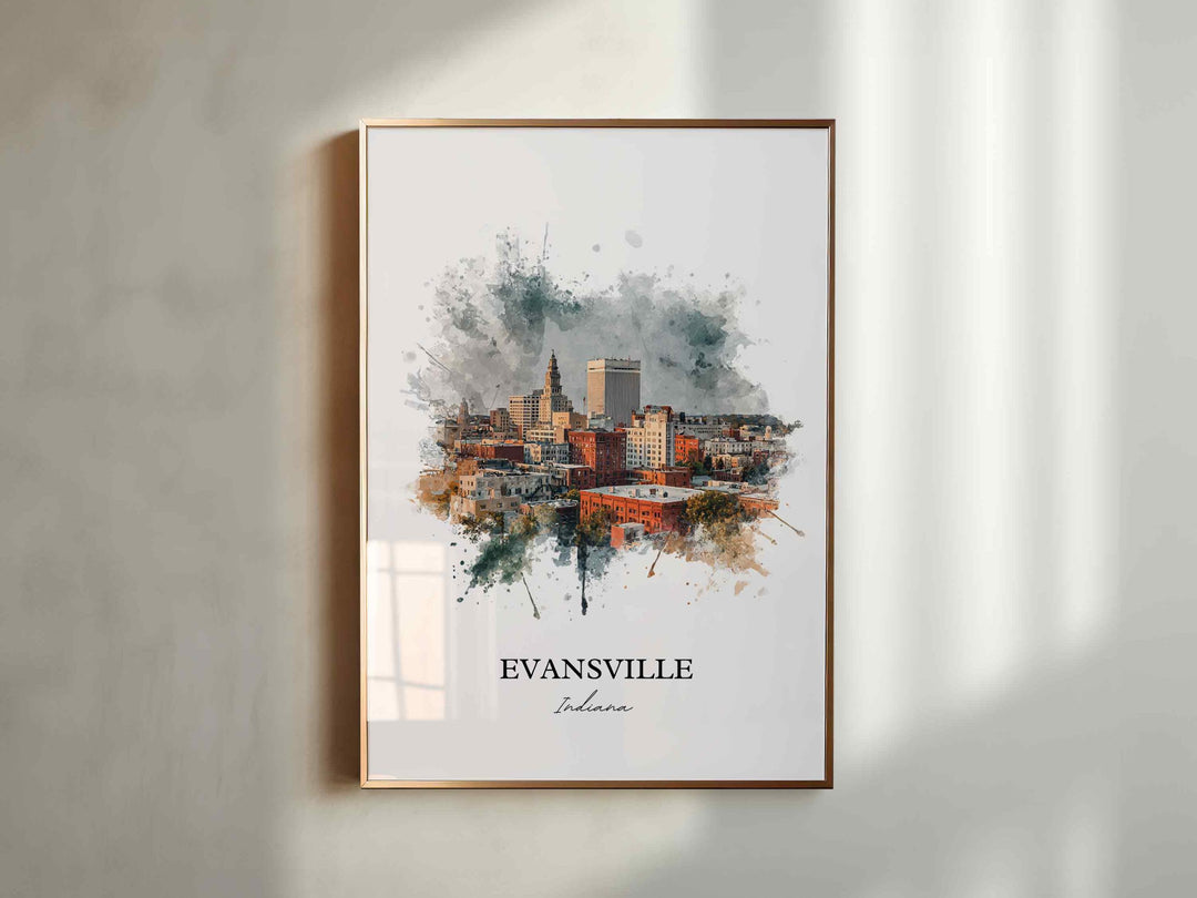Evansville Wall Art, Evansville IL Print, Illinois Watercolor Art, Evansville Illinois Gift, Travel Print, Travel Poster, Housewarming Gift