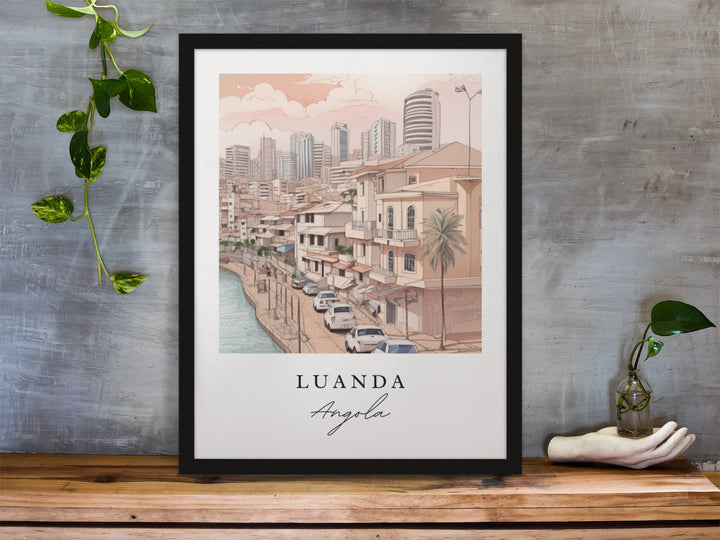 Luanda traditional travel art - Angola, Luanda poster, Wedding gift, Birthday present, Custom Text, Personalised Gift