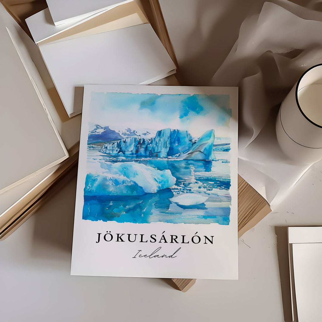 Jokulsarlon Wall Art, Iceland Print, Jokulsarlon Watercolor, Jokulsarlon Gift,